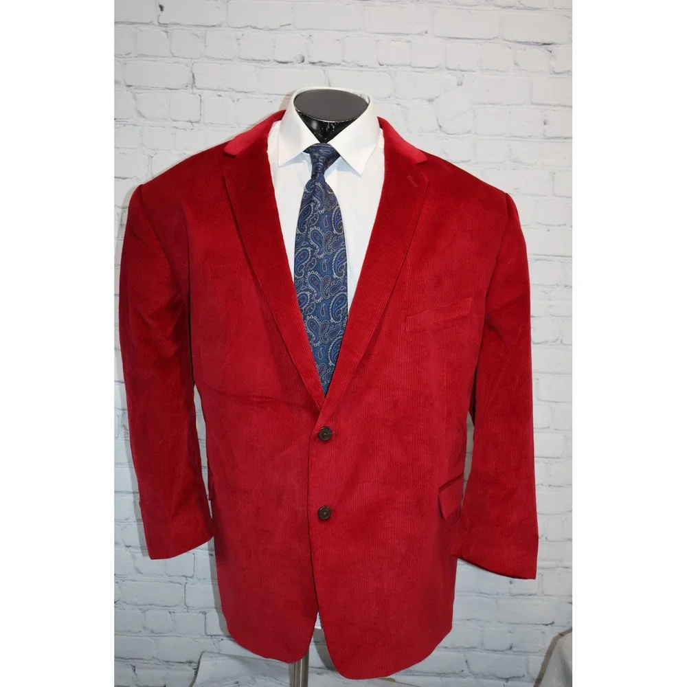 Saddlebred Sport Coat Men 56 Reg Red Corduroy 2Btn Single Vent Jacket Blazer